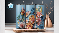3D Butterfly with Flowers Tumbler