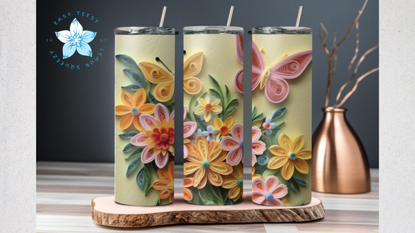 3D Paper Flowers and Butterfly Tumbler