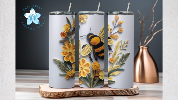 3D Bumblebee with Flowers Tumbler