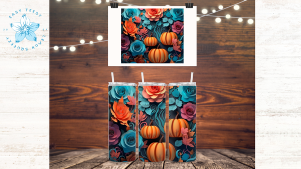 3D Pumpkins and Flowers Tumbler