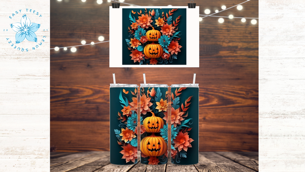 3D Jack 'O Lantern and Flowers Tumbler