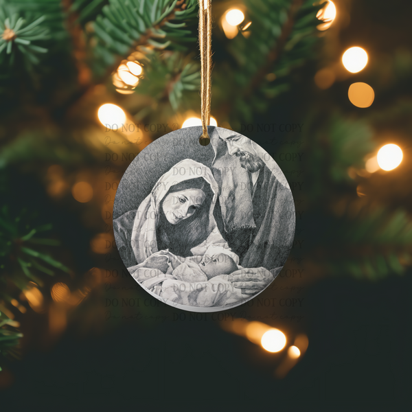 Black and White Nativity Ornament