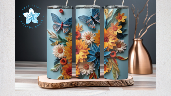 3D Flowers and Butterflies Tumbler